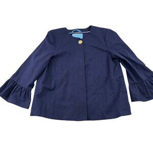 Draper James Navy Blue Cotton Jacket Ruffle Sleeves‎ Size M